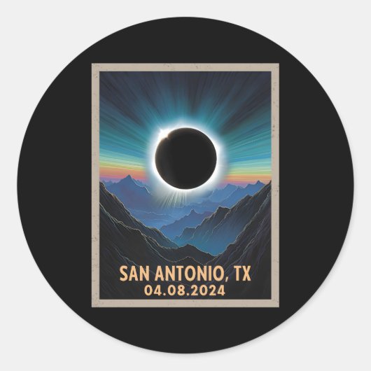 Gesamt Solar Eclipse 2024 San Antonio Texas Runder Aufkleber (Vorderseite)