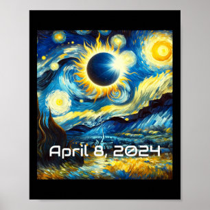 Gesamt Solar Eclipse 2024 Starry Night Painting Va Poster