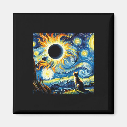 Gesamt Solar Eclipse 2024 Van Gogh Starry Night Ca Magnet (Vorne)