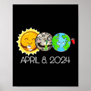 Gesamt Solar Eclipse 8. April 2024 Moon Astronomy  Poster