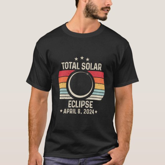Gesamt Solar Eclipse 8. April 2024 Retro Astronomi T-Shirt (Vorderseite)