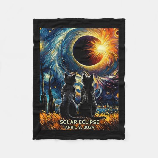 Gesamt Solar Eclipse 8. April 2024 Van Gogh Cat Li Fleecedecke (Vorderseite)