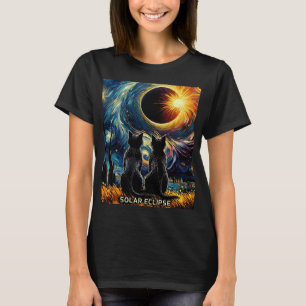 Gesamt Solar Eclipse 8. April 2024 Van Gogh Cat Li T-Shirt