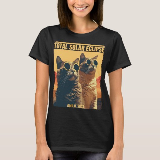 Gesamt Solar Eclipse 8. April Eclipse Cats T-Shirt (Vorderseite)