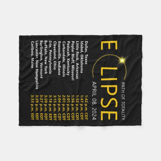 Gesamt Solar Eclipse Apirl 08 2024 Eclipse Karte T Fleecedecke (Vorderseite (Horizontal))