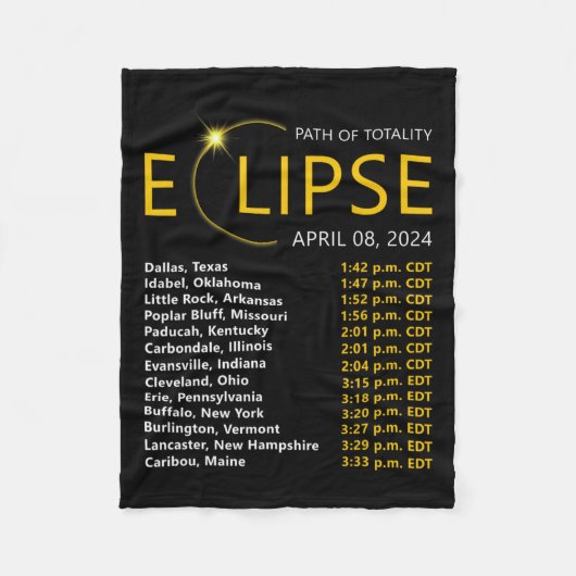Gesamt Solar Eclipse Apirl 08 2024 Eclipse Karte T Fleecedecke (Vorderseite)