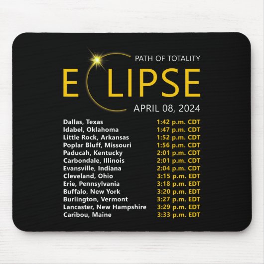 Gesamt Solar Eclipse Apirl 08 2024 Eclipse Karte T Mousepad (Vorne)
