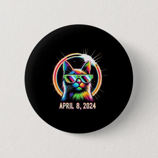 Gesamt Solar Eclipse April 08 2024 Cool Cat Solar Button (Vorderseite)