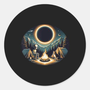 Gesamt Solar Eclipse April 2024 Alien Cat Camping  Runder Aufkleber