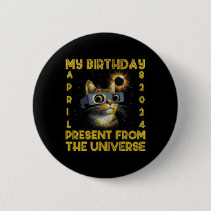 Gesamt Solar Eclipse Geburtstag 8. April 2024 Katz Button