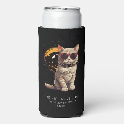 Gesamte Solar-Eclipse April 2024 Fun Cat in Brille Selters Dosenkühler (Seltzer Rückseite)