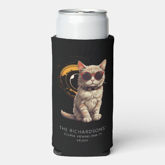 Gesamte Solar-Eclipse April 2024 Fun Cat in Brille Selters Dosenkühler (Seltzer Vorderseite)
