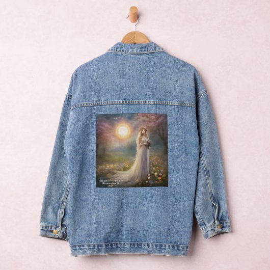 Gesamte Solar-Eclipse-Frühlingsgöttin Text 2024 hi Jeansjacke (Hangar)