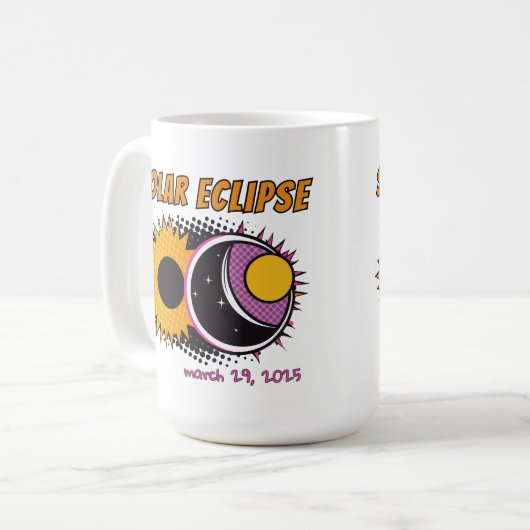 Gesamte Sonnenfinsternis 2025 Pop Art Design Kaffeetasse (Vorderseite Links)
