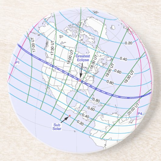 Gesamter Solar-Eclipse 2017 Globaler Pfad Getränkeuntersetzer (Vorne)