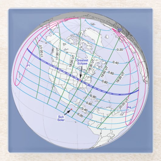 Gesamter Solar-Eclipse 2017 Globaler Pfad Glasuntersetzer (Vorderseite)
