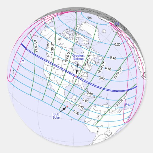 Gesamter Solar-Eclipse 2017 Globaler Pfad Runder Aufkleber (Vorderseite)