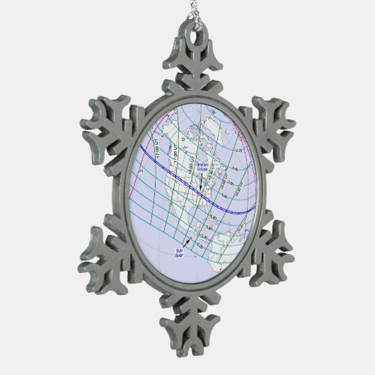 Gesamter Solar-Eclipse 2017 Globaler Pfad Schneeflocken Zinn-Ornament (Links)