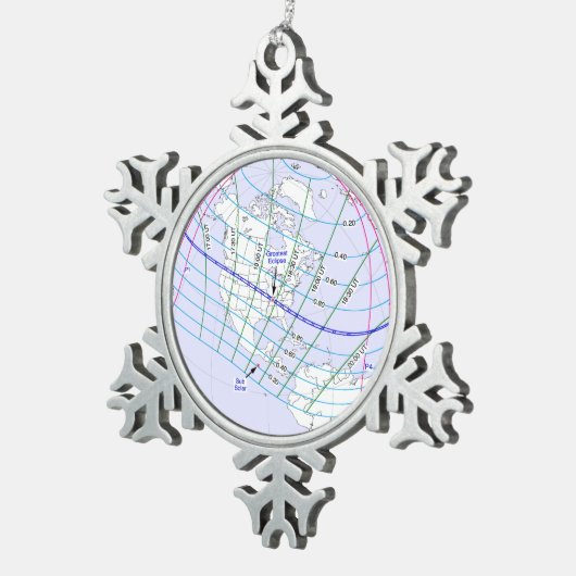Gesamter Solar-Eclipse 2017 Globaler Pfad Schneeflocken Zinn-Ornament (Rechts)