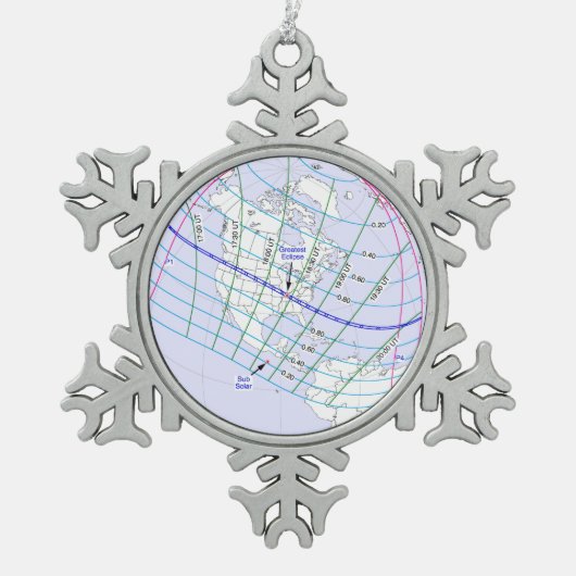 Gesamter Solar-Eclipse 2017 Globaler Pfad Schneeflocken Zinn-Ornament (Vorderseite)