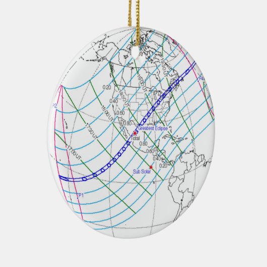 Gesamter Solar-Eclipse 2024 Globaler Pfad Keramik Ornament (Rechts)