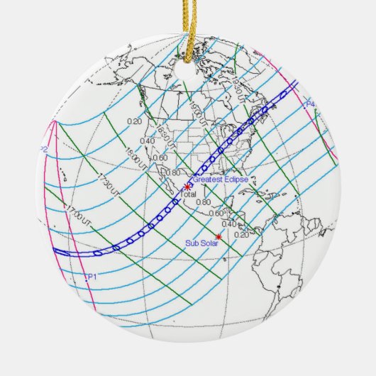 Gesamter Solar-Eclipse 2024 Globaler Pfad Keramik Ornament (Vorne)