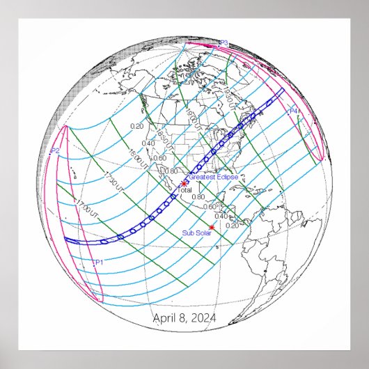 Gesamter Solar-Eclipse 2024 Globaler Pfad Poster (Vorne)