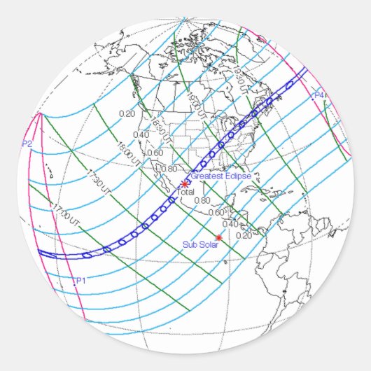 Gesamter Solar-Eclipse 2024 Globaler Pfad Runder Aufkleber (Vorderseite)