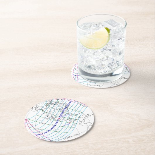 Gesamter Solar-Eclipse 2024 Globaler Pfad Runder Pappuntersetzer (Vor Ort)