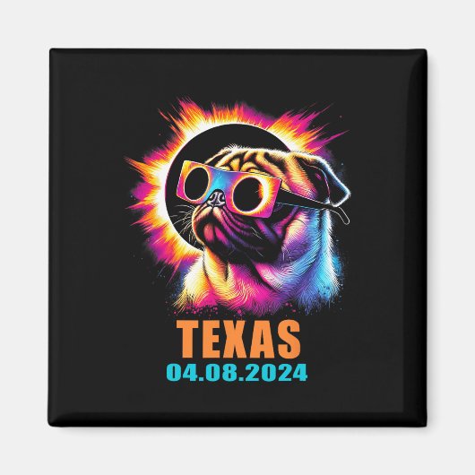 Gesamter Solar-Eclipse 2024 Mops Hund mit Gles Magnet (Vorne)