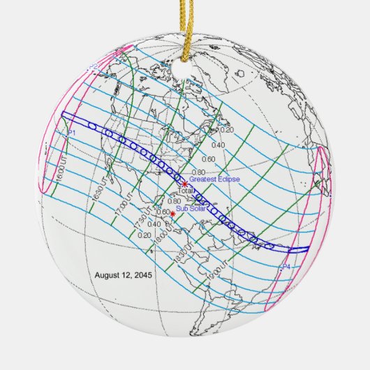 Gesamter Solar-Eclipse 2045 Globaler Pfad Keramik Ornament (Vorne)