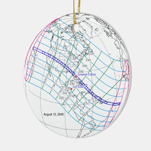 Gesamter Solar-Eclipse 2045 Globaler Pfad Keramik Ornament (Links)