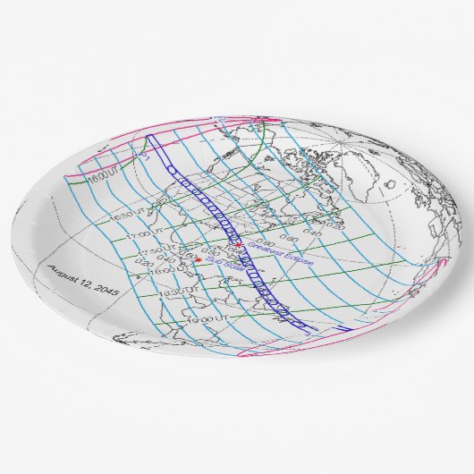 Gesamter Solar-Eclipse 2045 Globaler Pfad Pappteller (Schrägansicht)