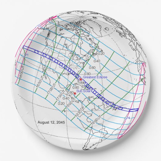 Gesamter Solar-Eclipse 2045 Globaler Pfad Pappteller (Vorderseite)