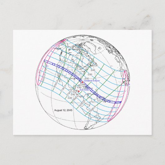 Gesamter Solar-Eclipse 2045 Globaler Pfad Postkarte (Vorderseite)