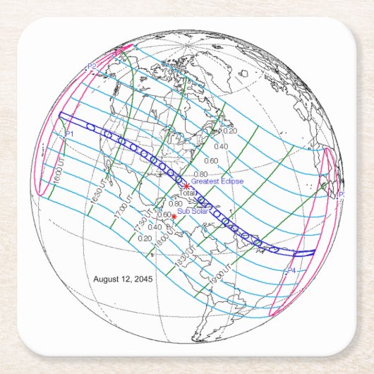 Gesamter Solar-Eclipse 2045 Globaler Pfad Rechteckiger Pappuntersetzer (Vorderseite)