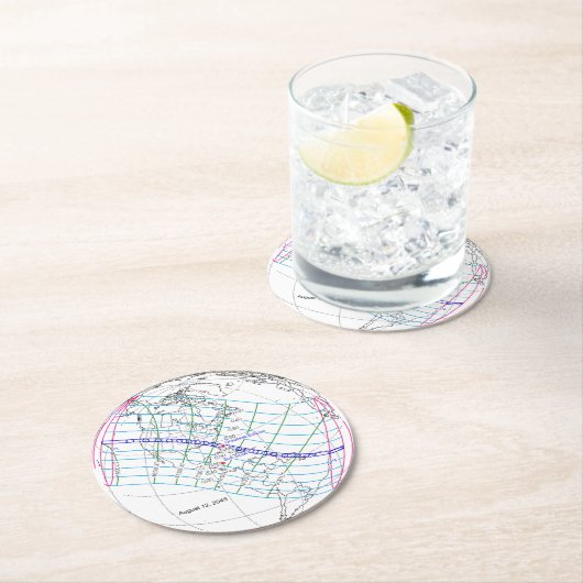 Gesamter Solar-Eclipse 2045 Globaler Pfad Runder Pappuntersetzer (Vor Ort)