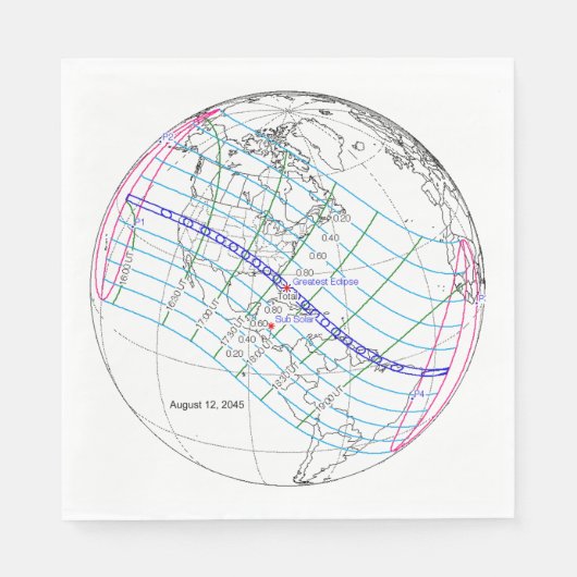 Gesamter Solar-Eclipse 2045 Globaler Pfad Serviette (Vorderseite)