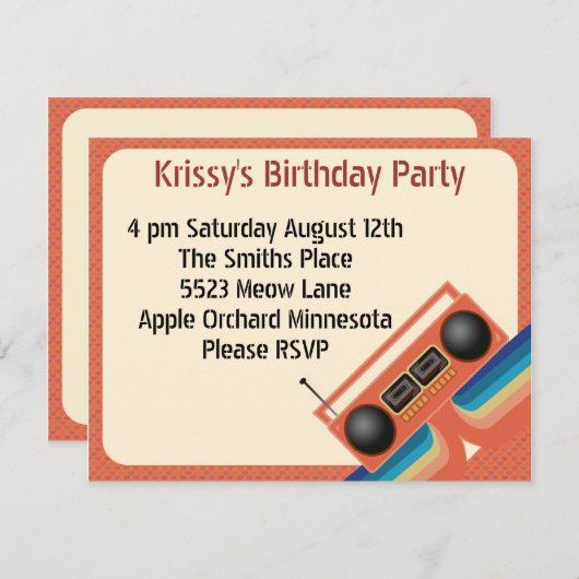 Gesamtes 80er-Tapedeck-Party Einladung (Vorne/Hinten)