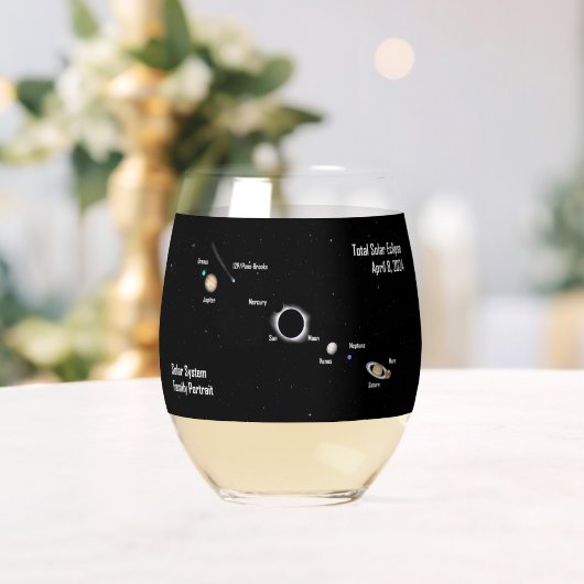 Gesamtes Eclipse-2024-Solarsystem-Familienportrait Weinglas Ohne Stiel (Insitu (Hochzeit))