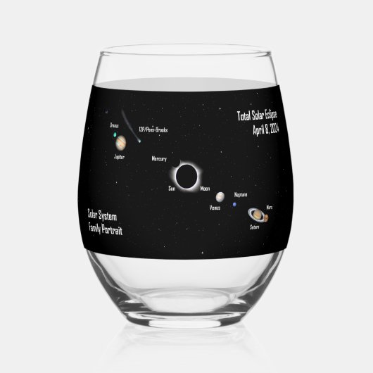 Gesamtes Eclipse-2024-Solarsystem-Familienportrait Weinglas Ohne Stiel (Rückseite)