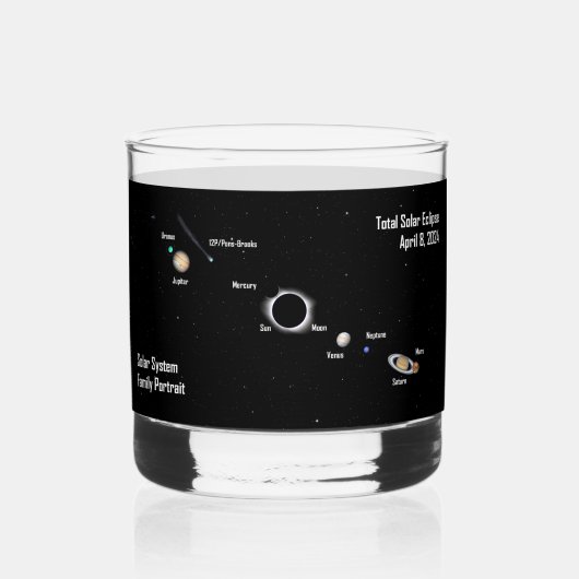Gesamtes Eclipse-2024-Solarsystem-Familienportrait Whiskyglas (Vorderseite)