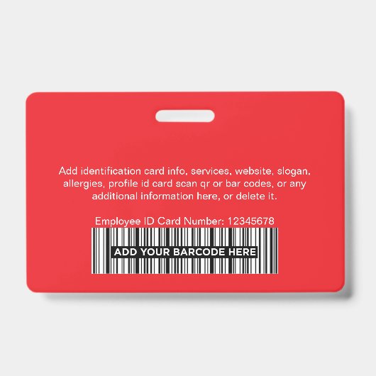 Gesamtes rotes Mitarbeiterfoto Bar oder Qr Code Lo Ausweis (Rückseite)