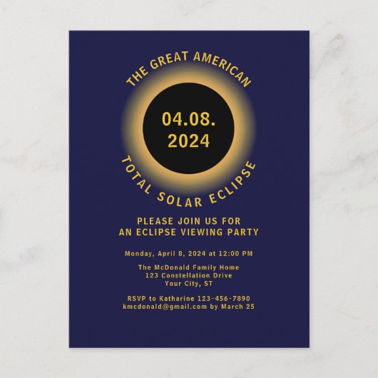 Gesamtes Solar-Eclipse 2024 Party anzeigen Einladungspostkarte (Vorderseite)