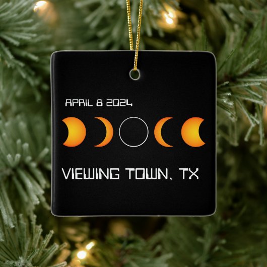 Gesamtes Solar-Eclipse 2024 Personalisierter Stadt Keramikornament (Baum)