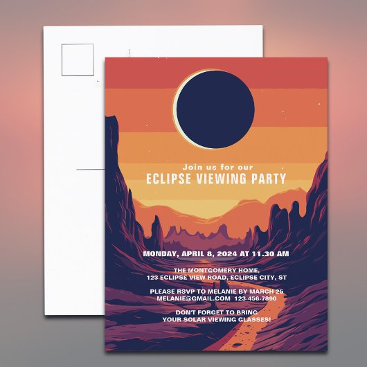 Gesamtes Solar-Eclipse-Party 4.8.2024 Landschaftli Einladungspostkarte