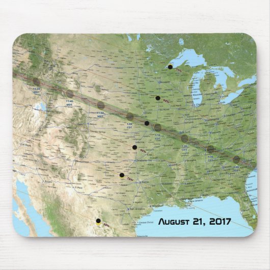 Gesamtplan für den Solar-Eclipse-Pfad 2017 Mousepad (Vorne)