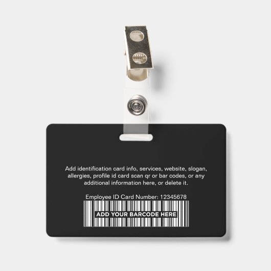 GesamtSchwarz Mitarbeiter Foto Bar oder Qr Code Lo Ausweis (Rückseite mit Clip)