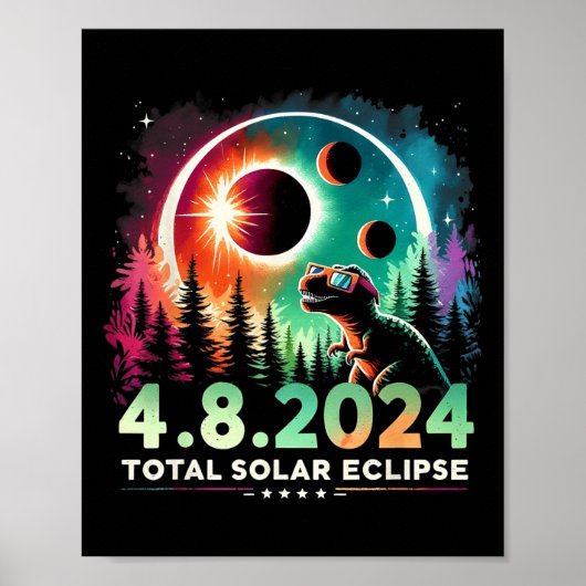 Gesamtsolare Eclipse Funny Dinosaurier mit Gläsern Poster (Vorne)