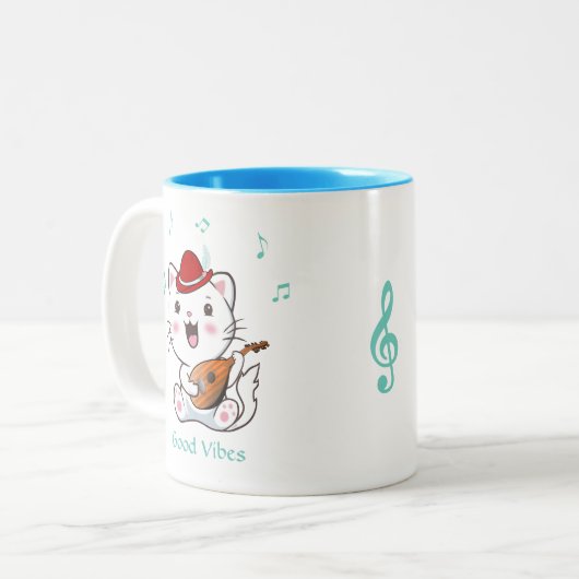 Gesang Bard Kitty Cat mit Mandolin Zweifarbige Tasse (Vorderseite Links)